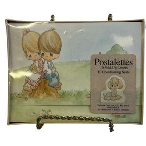 NEW VINTAGE HALLMARK PRECIOUS MOMENTS POSTALETTES Tri Fold W/ Gold‎ Seals 1989